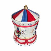 Vintage AMC Carousel Musical Cookie Jar | Ceramic | Plays "It's a Small World"