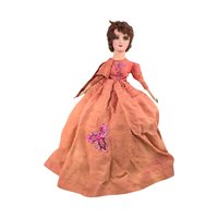 Antique Boudoir Bed Doll - 30" Tall with Orange Dress - Doll with Character - Shabby Chic Decor - Collector's Item