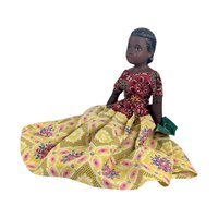 Vintage 14.5" Porcelain Island Doll with Fabric Dress, Hand-Sewn Details, Collectible Ethnic Doll, Gift for Doll Collectors, Display Decor