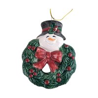 Vintage Fitz and Floyd Christmas Bell, Santa's Magic Workshop, Snowman Wreath Ornament, Collectible Holiday Decor
