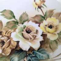 Vintage Ucagco Ceramic Trinket Dish, 1950s Hand Painted Rose Dresser Tray, Floral Vanity Dish with Gold Trim, Mid Century Catchall