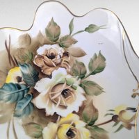 Vintage Ucagco Ceramic Trinket Dish, 1950s Hand Painted Rose Dresser Tray, Floral Vanity Dish with Gold Trim, Mid Century Catchall