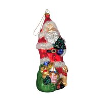 Vintage Large Glass Santa Ornament, Christmas Tree Ornament, Santa with Toys and Puppy, Holiday Decor, Figural Ornament