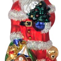 Vintage Large Glass Santa Ornament, Christmas Tree Ornament, Santa with Toys and Puppy, Holiday Decor, Figural Ornament