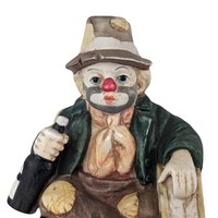 Vintage Hobo Clown Music Box, Ceramic Clown with Bottle and Suitcase, Slow Music, Collectible Clown Figurine, Gift for Collector