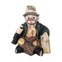 Vintage Hobo Clown Music Box, Ceramic Clown with Bottle and Suitcase, Slow Music, Collectible Clown Figurine, Gift for Collector