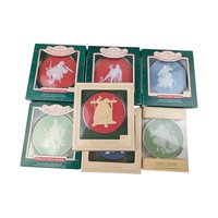 Vintage Hallmark Norman Rockwell Cameo Ornaments - 7 Piece Lot with Boxes - Collectible Christmas Decor