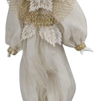 Vintage Cream and Gold Harlequin Doll, Porcelain Head and Limbs, 14 Inch Collectible Doll, Unique Gift for Doll Collectors