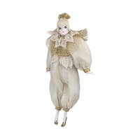 Vintage Cream and Gold Harlequin Doll, Porcelain Head and Limbs, 14 Inch Collectible Doll, Unique Gift for Doll Collectors