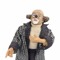 Vintage Posable Hobo Clown Doll, 10 Inch Plaid Jacket, Collectible Toy, Playful Decor, Nostalgic Gift