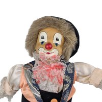 Vintage Porcelain Clown, Paisley Outfit, 12.5" Height, Operates, Collectible Clown Decor, Gift for Clown Enthusiasts