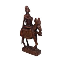 Vintage Hand Carved Wooden Figurines, Tribal Art Decor, African Woman on Horse, Man with Pole, Collectible Wood Carvings