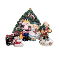 Vintage Christmas Decor Lot, Fitz and Floyd Nutcracker Platter, Musical Santa, Snowman Salt & Pepper
