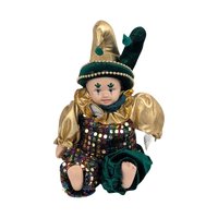 Vintage Little Irish Jester Doll, Porcelain Head Hands Feet, 9.25 Inch Height, Collectible Irish Decor, Whimsical Shelf Display