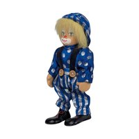 Small Clown Doll, Porcelain Face and Limbs, Blue Polka Dot Outfit, Collectible Display Doll, Whimsical Home Decor, Gift for Clown Lovers