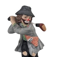 Vintage Flambro Emmett Kelly Jr. Hobo Clown Golf Figurine, Swinging Golf Club, Collectible Clown, Gift for Golfer, 5 Inches, Circus Theme