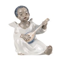 Vintage Lladro Black Legacy Angel Playing Lute Figurine, Cherub Music Angel, Collectible Lladro, Angel Decor, Gift for Music Lover