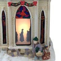 1998 Mr. Christmas Village Square Lighted Silhouette Church, Vintage Ceramic Christmas Decoration, Holiday Decor, Gift for Collector