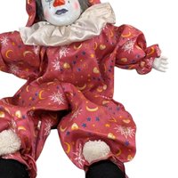 Vintage 18" Porcelain Clown Doll with Moon & Sun Outfit, Hand-Painted Face, Made in China, Decorative Collectible