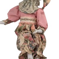 Vintage Harlequin Musical Doll, Porcelain, Floral Costume, 15.5 Inches, Collectible Doll, Working Music Box