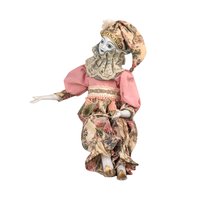 Vintage Harlequin Musical Doll, Porcelain, Floral Costume, 15.5 Inches, Collectible Doll, Working Music Box