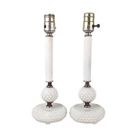Vintage Pair of Milk Glass Lamps | Mid-Century Modern Lamps | Hobnail Milk Glass | Bedroom Lamps | Nightstand Lamps
