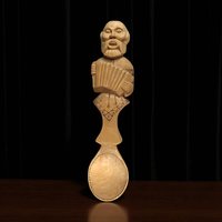 1999 Koctpoma Hand Carved Wooden Spoon, Russian Folk Art, Musician Spoon, Accordion Player, Collectible Spoon, Kitchen Decor