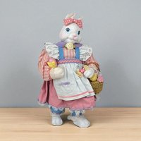 Vintage Midwest Easter Bunny Figure with Basket, Pink Dress, Easter Decor, Spring Decor, Easter Gift