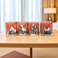 Set of 4 Vintage David Winter Christmas Ornaments, Fairytale Castle, Tudor Manor, Collectible Holiday Decor, Gift for Collector