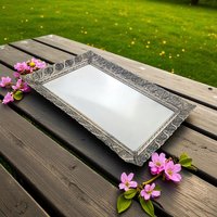 Vintage Vanity Mirror Tray : Ornate Metal Perfume Tray