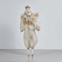 Vintage Cream and Gold Harlequin Doll, Porcelain Head and Limbs, 14 Inch Collectible Doll, Unique Gift for Doll Collectors