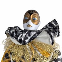 Vintage Lindell Porcelain Harlequin Doll, 16" Height, with Box, Collectible Doll