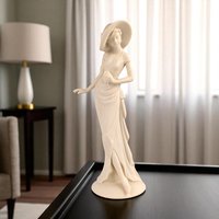 Vintage Bisque Porcelain Lady Figurine, Elegant Dress & Wide Hat, 10 Inch Tall, Classic Home Decor, Gift for Her