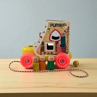 Vintage Playskool Little Old Lady Shoe Pull Toy with Wooden People