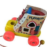 Vintage Playskool Little Old Lady Shoe Pull Toy with Wooden People