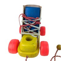 Vintage Playskool Little Old Lady Shoe Pull Toy with Wooden People