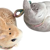 Vintage Fitz and Floyd Bunny Salt and Pepper Shakers: Woodland Spring Ceramic Rabbits