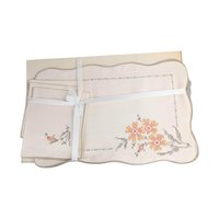 Vintage Bucilla Cross Stitch Placemat Set: Floral Embroidered Linen Napkins
