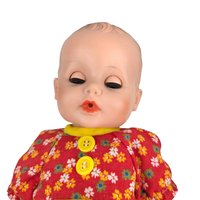 Vintage Eegee Baby Doll 14.5", Red Floral Dress, Moving Arms & Legs, Open and Close Eyes, Collectible Doll, Play Doll