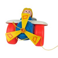 Vintage 1980s Fisher Price Pull Toy Airplane with Pilot - Blue and Yellow Plane - 8" Long - Toddler Gift - Retro Toy