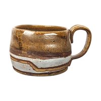 Vintage Handmade Art Pottery Mug, Studio Pottery, Brown and White Glaze, Rustic Coffee Mug