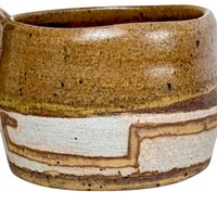 Vintage Handmade Art Pottery Mug, Studio Pottery, Brown and White Glaze, Rustic Coffee Mug