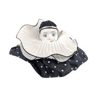 Vintage Sad Clown Head Music Box, Black & White Porcelain, Rotating Base, Unique Gift, Collectible Clown Decor