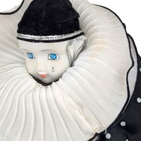 Vintage Sad Clown Head Music Box, Black & White Porcelain, Rotating Base, Unique Gift, Collectible Clown Decor