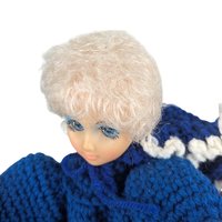 Vintage Handmade Crochet Lady Doll, Blue Dress and Bonnet, Folk Art Doll, Textile Art, Collectible Doll, Unique Gift, Home Decor