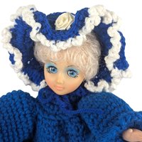 Vintage Handmade Crochet Lady Doll, Blue Dress and Bonnet, Folk Art Doll, Textile Art, Collectible Doll, Unique Gift, Home Decor