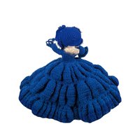 Vintage Handmade Crochet Lady Doll, Blue Dress and Bonnet, Folk Art Doll, Textile Art, Collectible Doll, Unique Gift, Home Decor