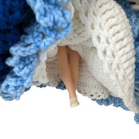 Vintage Handmade Crochet Lady Doll, Blue Dress and Bonnet, Folk Art Doll, Textile Art, Collectible Doll, Unique Gift, Home Decor