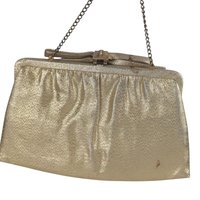 Vintage Gold Handbag, Evening Bag, Clutch Purse, Rhinestone Clasp, Retro Style, Mid-Century Fashion