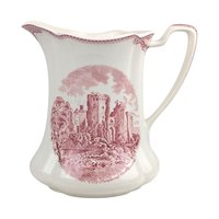 Vintage Johnson Brothers Old Britain Castles Pitcher, Pink Red Transferware Water Jug with Ragland Castle, English Country Farmhouse Decor